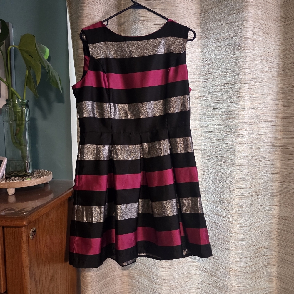 Large. Black and Pink Striped Dress with Silver Accents